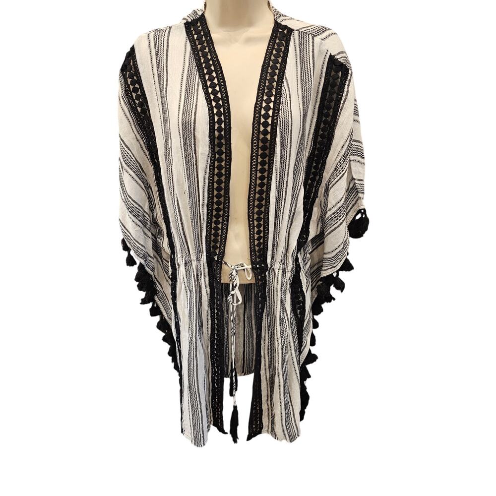 NWT Solana swim cover up kimono black white hassles beach cruise boho Large L